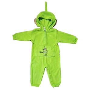 Vintage 2T Dipsy Teletubbies Fleece One Piece Romper Costume Lime Green Hooded